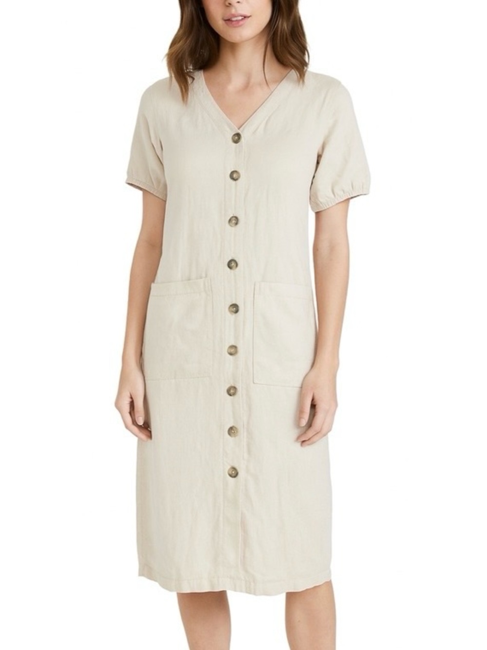 LOU & GREY 100% Linen Midi/Maxi-Length Shift Dress Button Front M